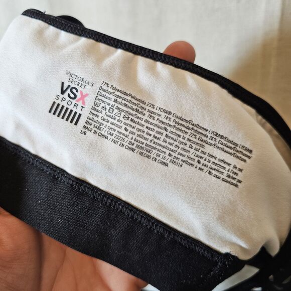 Victoria's Secret VSX Laser Cut Racerback Sports Bra Womens Large Black White - Picture 5 of 8